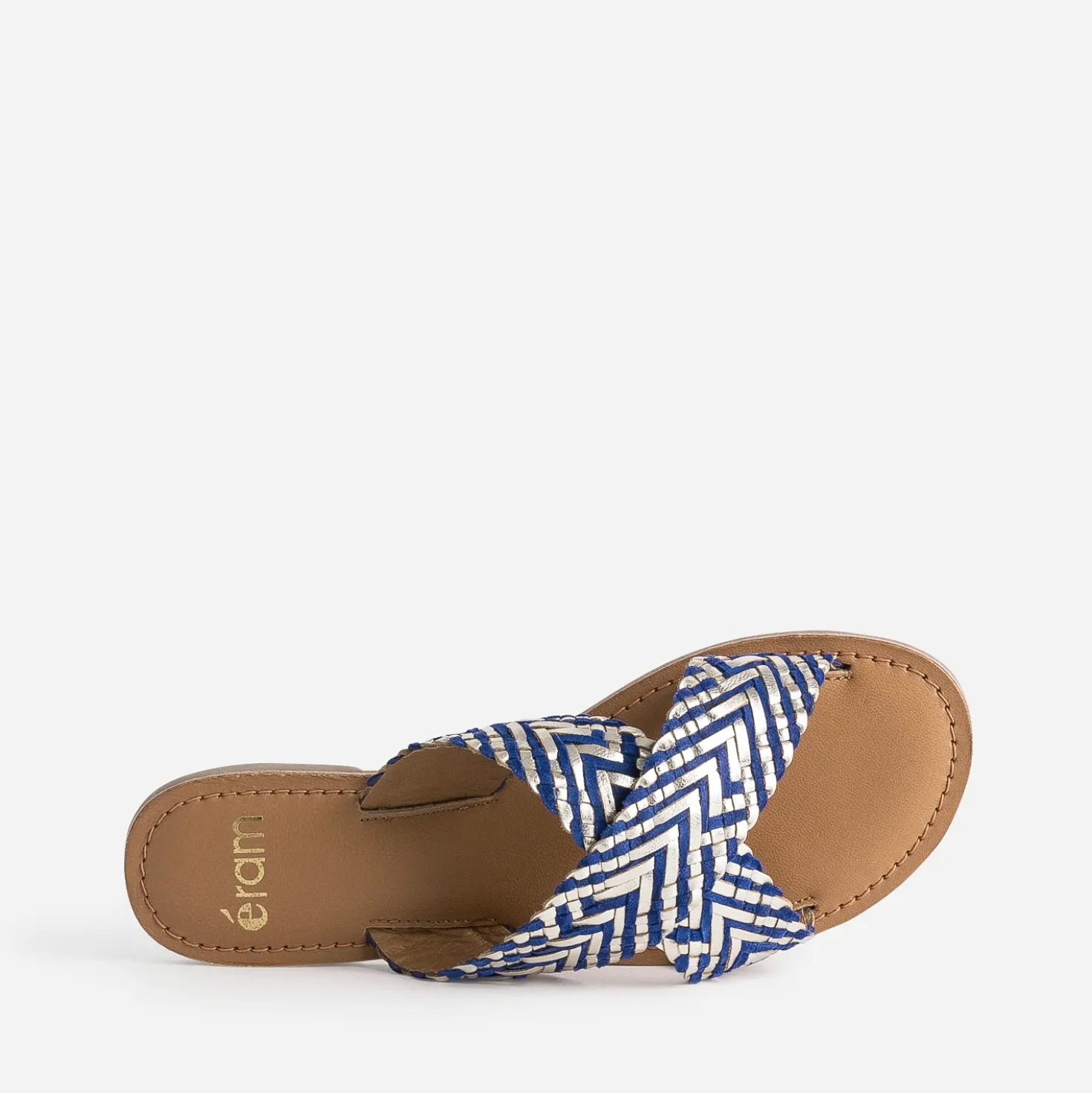 Mule dorée et bleue cuir tressé