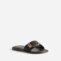 Mule marron cuir à boucle
