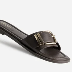 Mule marron cuir à boucle