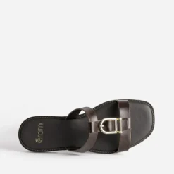Mule marron cuir bride en T