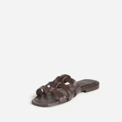 Mule marron cuir embossé effet croco
