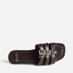 Mule marron cuir embossé effet croco