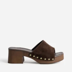Mule marron cuir velours