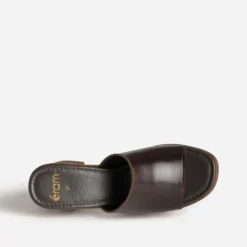 Mule marron foncé cuir semelle effet bois