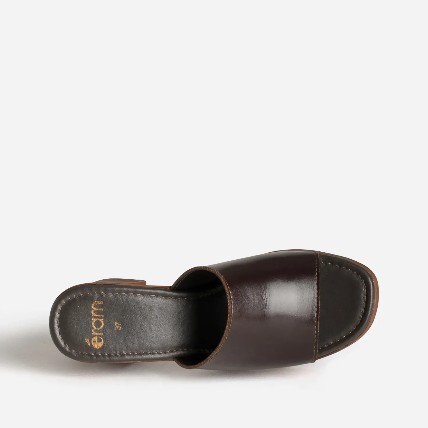 Mule marron foncé cuir semelle effet bois