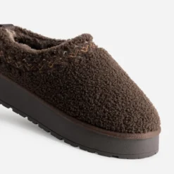 Mule marron sherpa bouclette fourrée