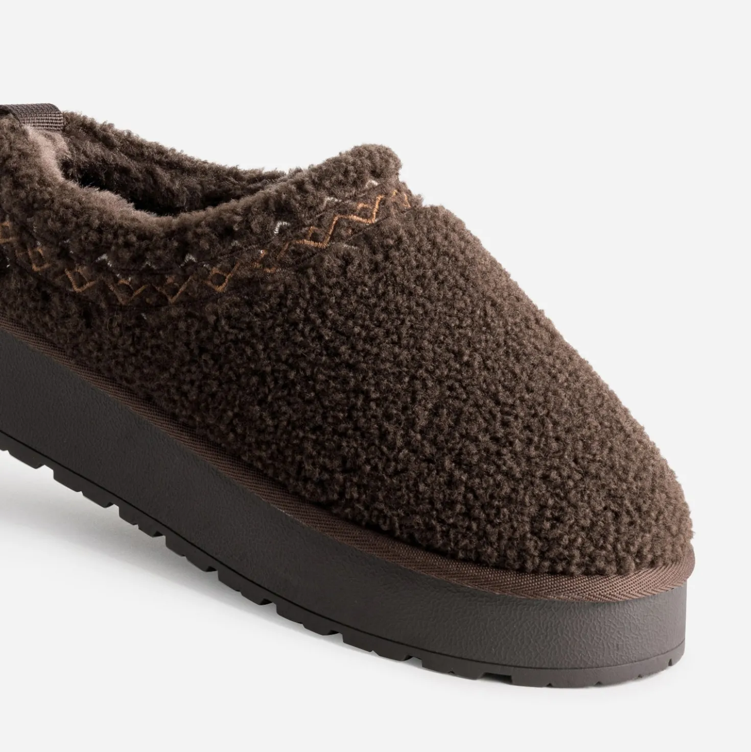 Mule marron sherpa bouclette fourrée