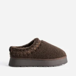 Mule marron sherpa bouclette fourrée