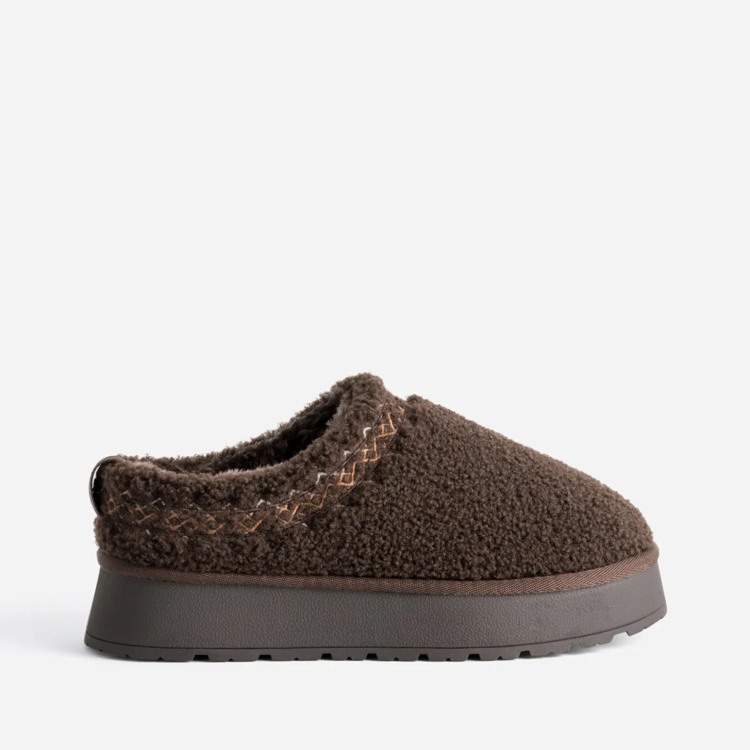 Mule marron sherpa bouclette fourrée