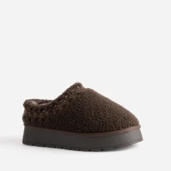 Mule marron sherpa bouclette fourrée