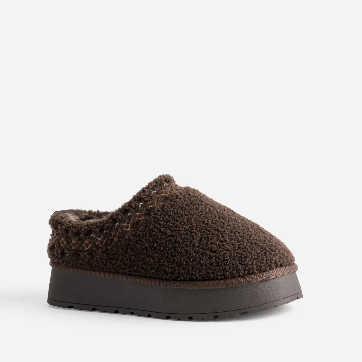 Mule marron sherpa bouclette fourrée