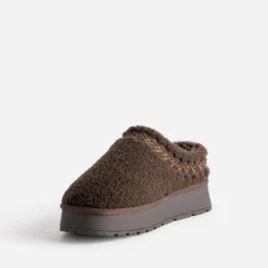 Mule marron sherpa bouclette fourrée