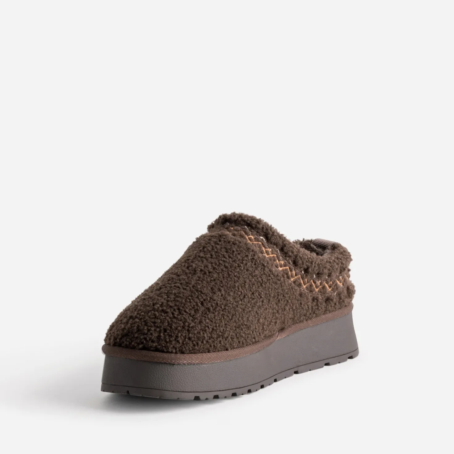 Mule marron sherpa bouclette fourrée