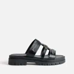 Mule noire cuir semelle crantée