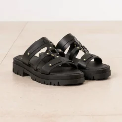 Mule noire cuir semelle crantée