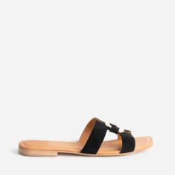 Mule noire cuir velours et anneau