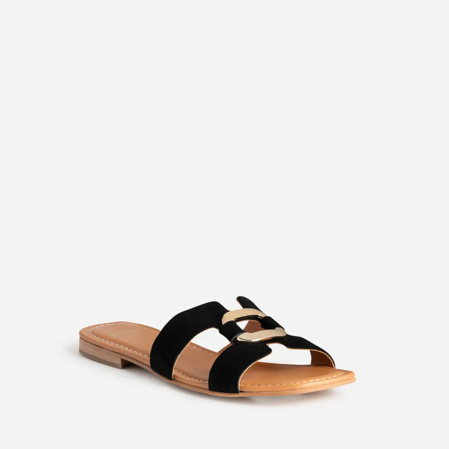 Mule noire cuir velours et anneau