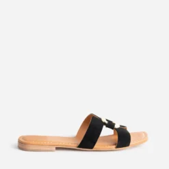 Mule noire cuir velours et anneau