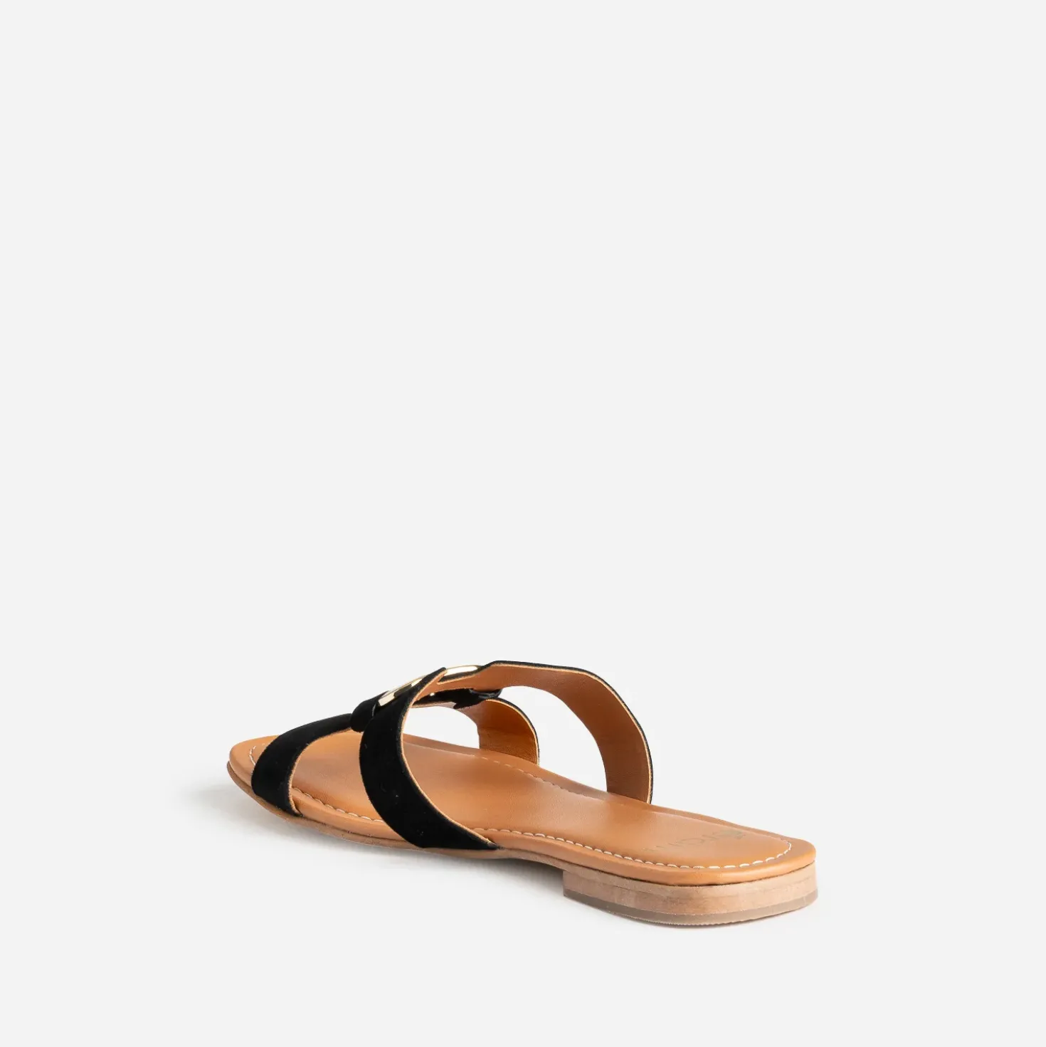Mule noire cuir velours et anneau