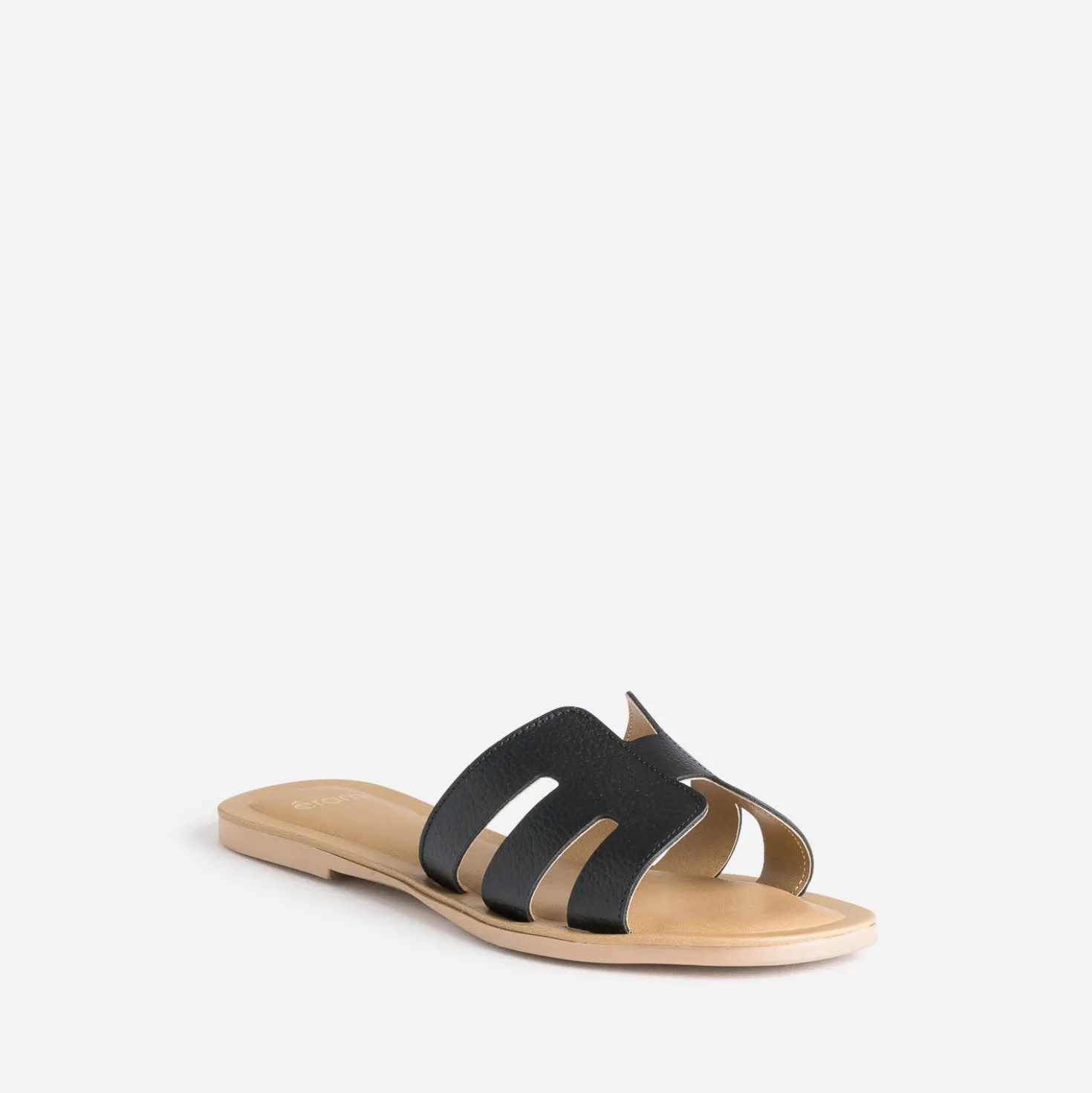 Mule noire en cuir grainé