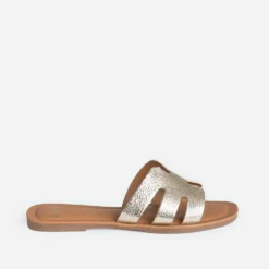 Mule or en cuir grainé
