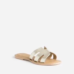 Mule or en cuir grainé