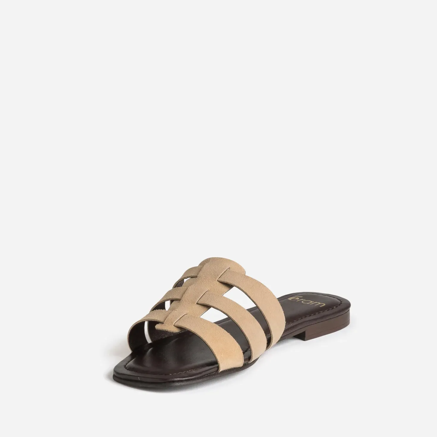 Mule plate beige cuir velours
