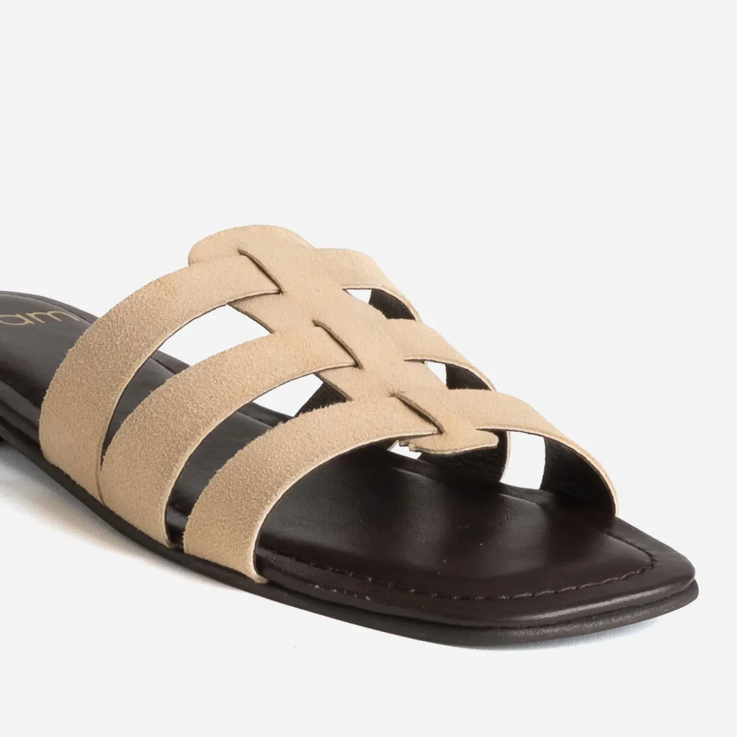 Mule plate beige cuir velours