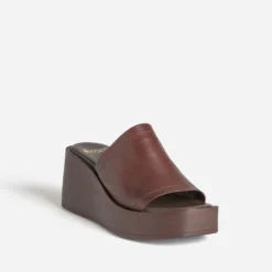 Mule plateforme marron cuir