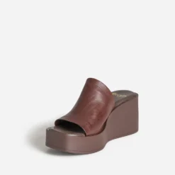Mule plateforme marron cuir