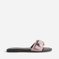 Mule rose cuir velours