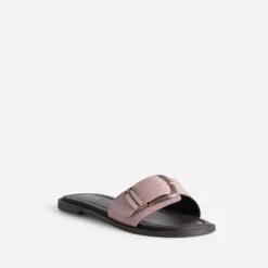 Mule rose cuir velours