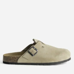 Mule-sabot anatomique beige cuir velours