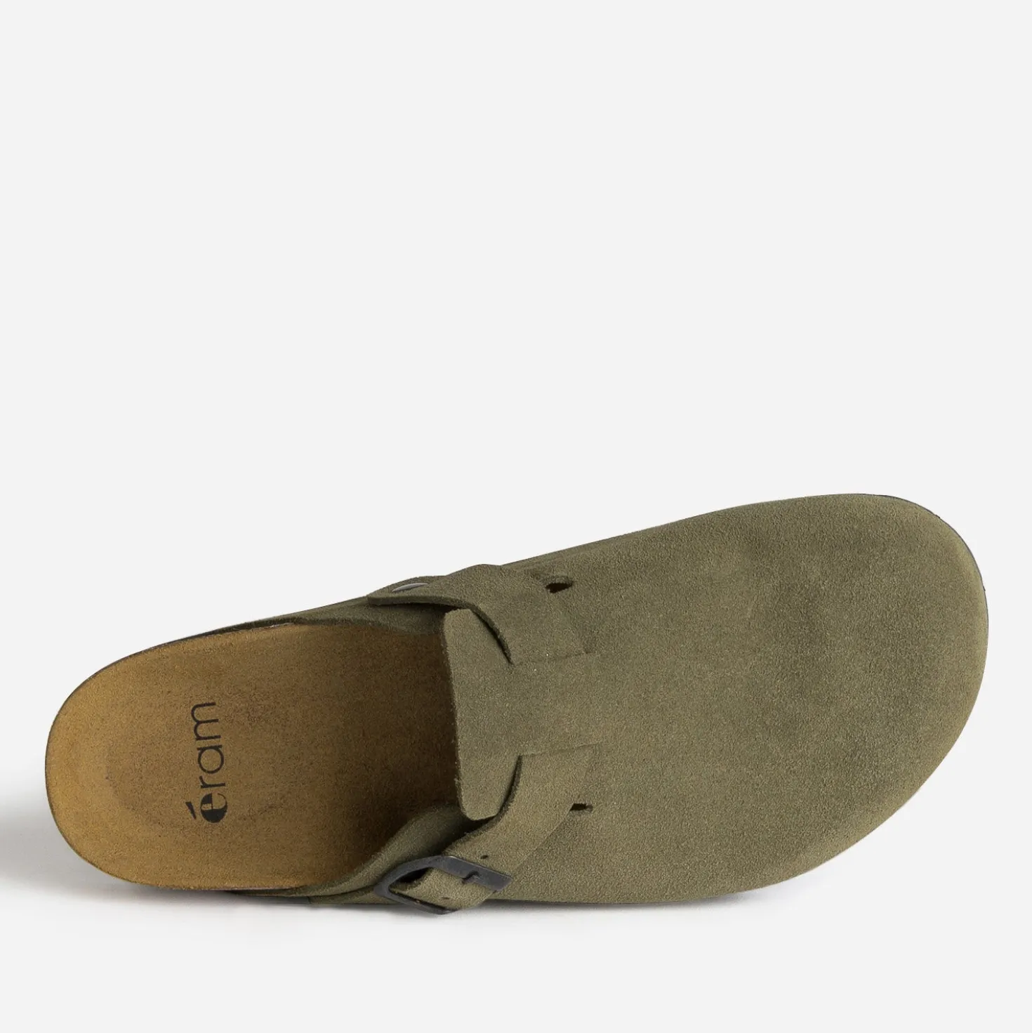 Mule-sabot anatomique kaki cuir velours