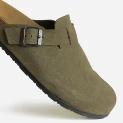 Mule-sabot anatomique kaki cuir velours