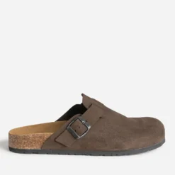 Mule-sabot anatomique marron cuir velours