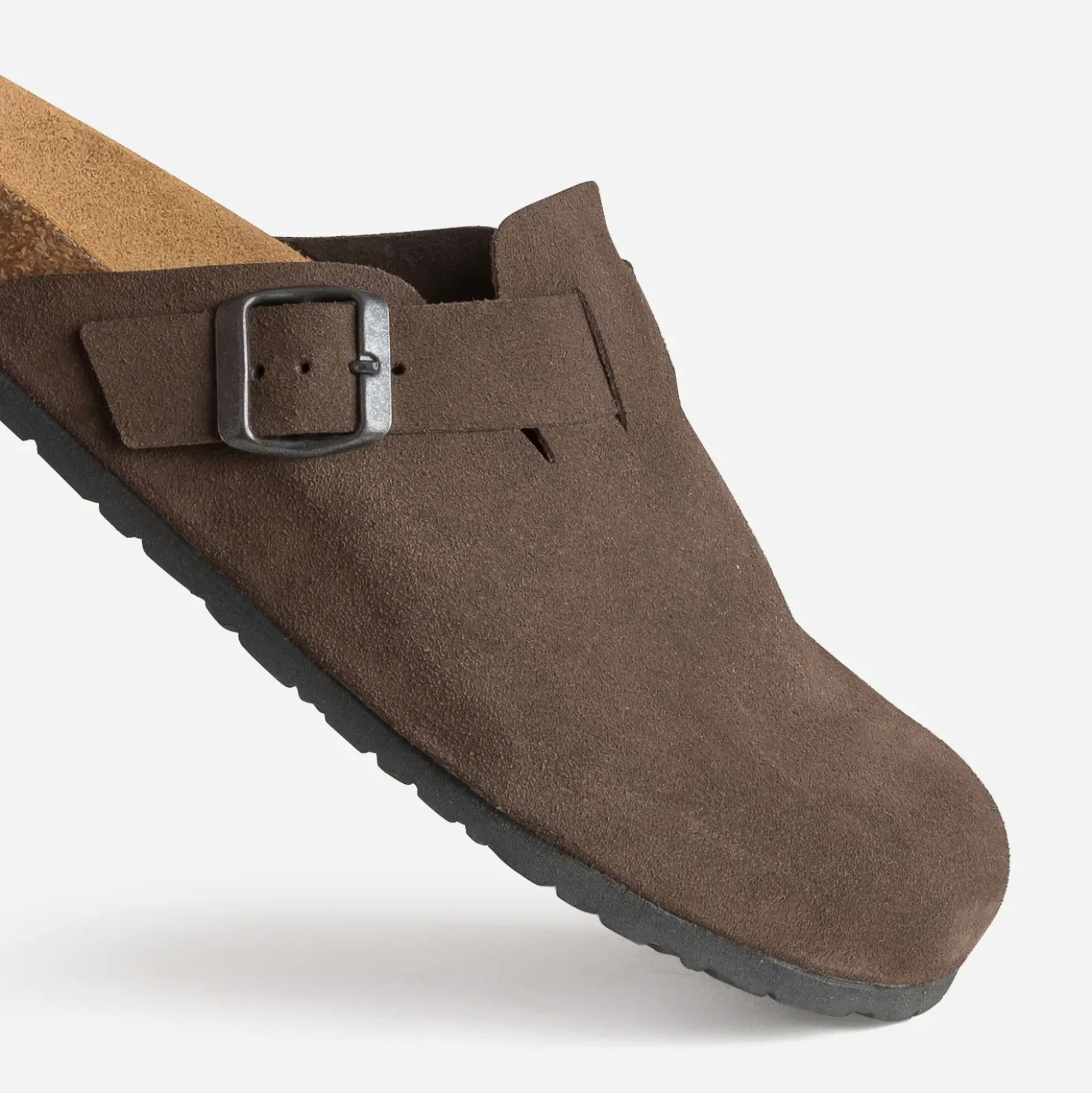 Mule-sabot anatomique marron cuir velours