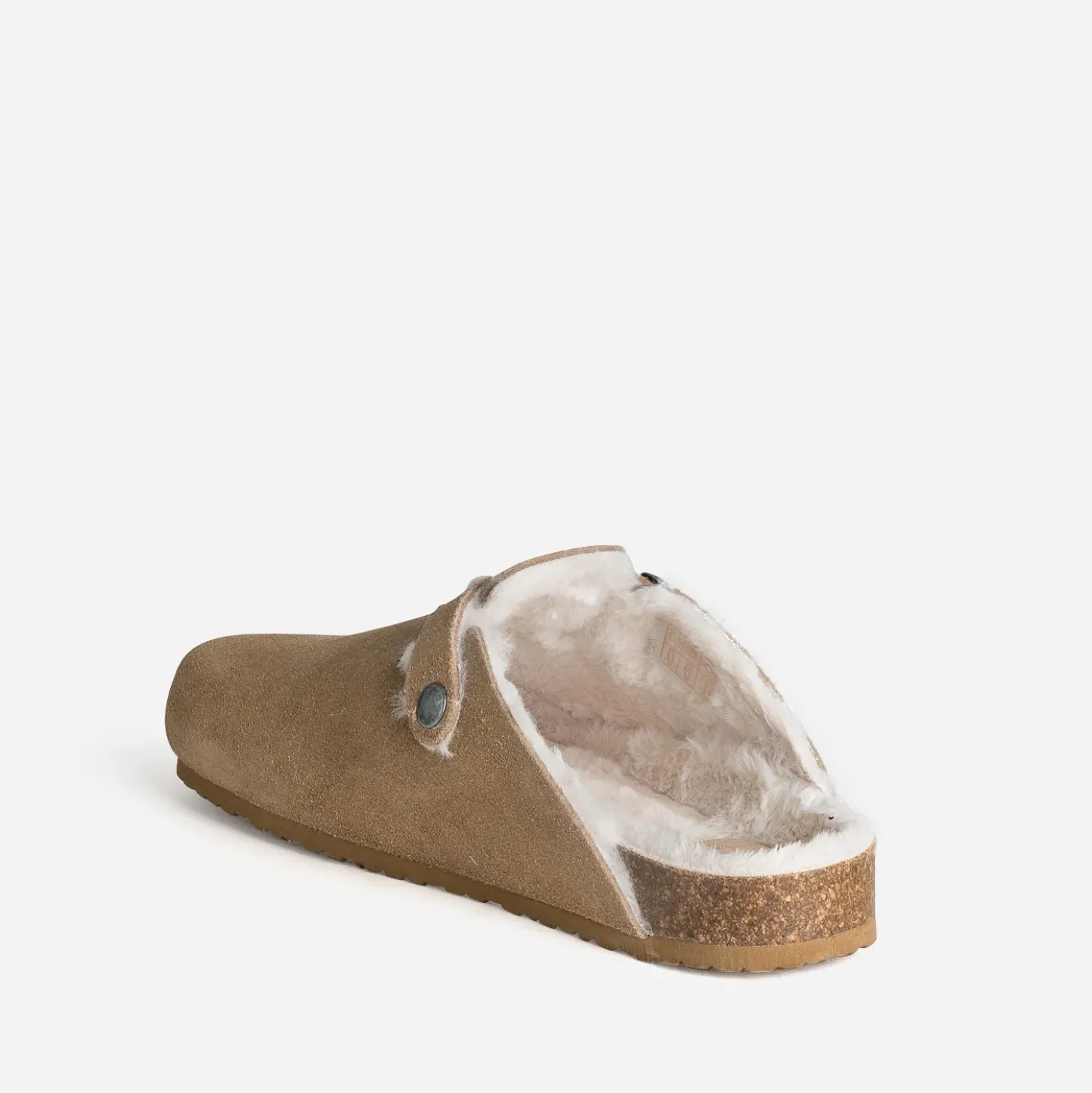 Mule-sabot beige cuir velours fourré