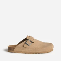 Mule-sabot beige cuir velours