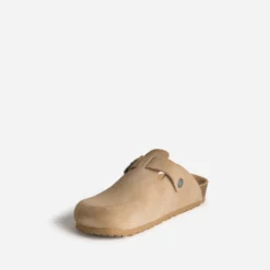Mule-sabot beige cuir velours