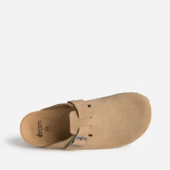 Mule-sabot beige cuir velours