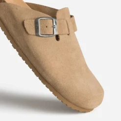 Mule-sabot beige cuir velours