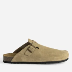Mule-sabot beige cuir velours