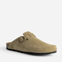 Mule-sabot beige cuir velours