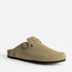 Mule-sabot beige cuir velours