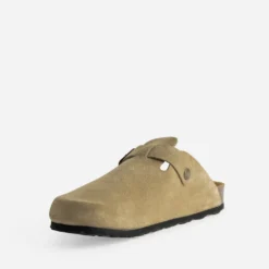 Mule-sabot beige cuir velours