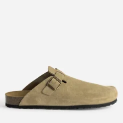 Mule-sabot beige cuir velours