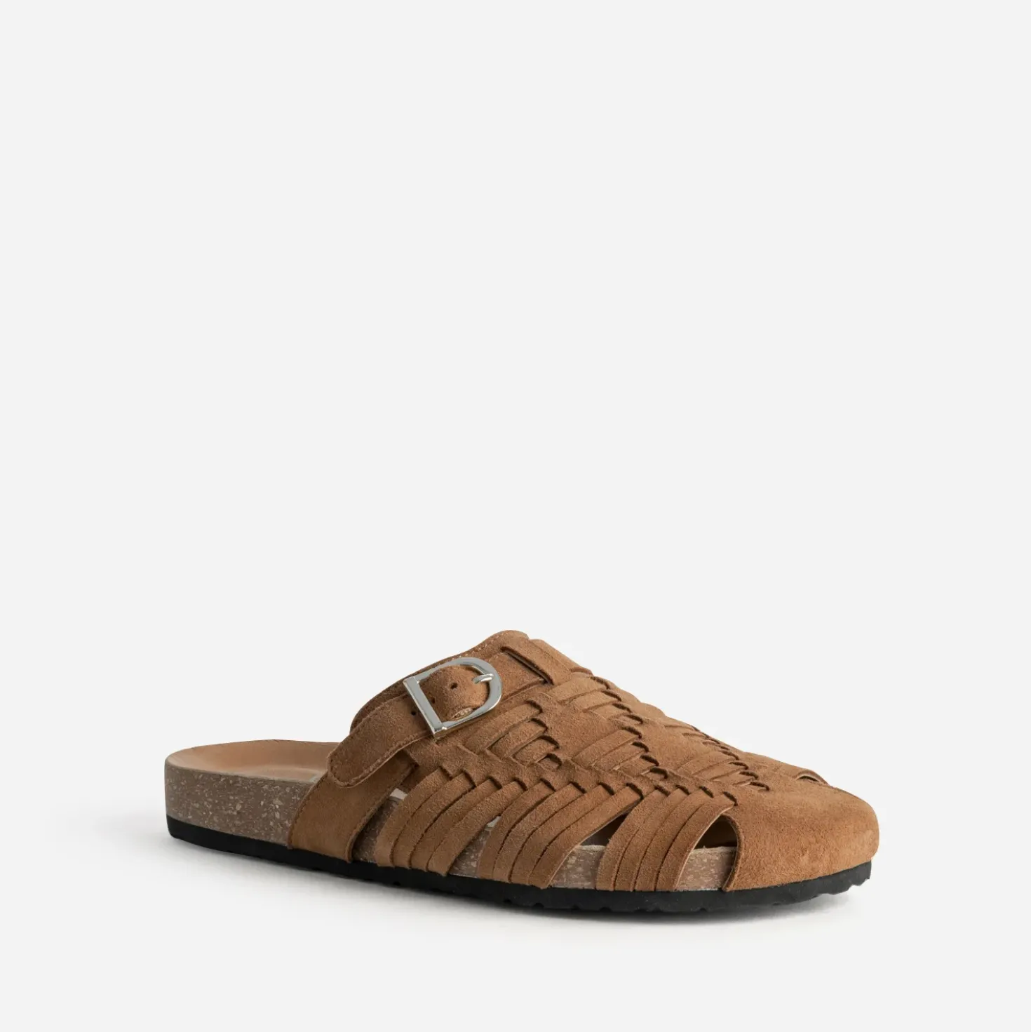 Mule-sabot camel cuir velours tressé