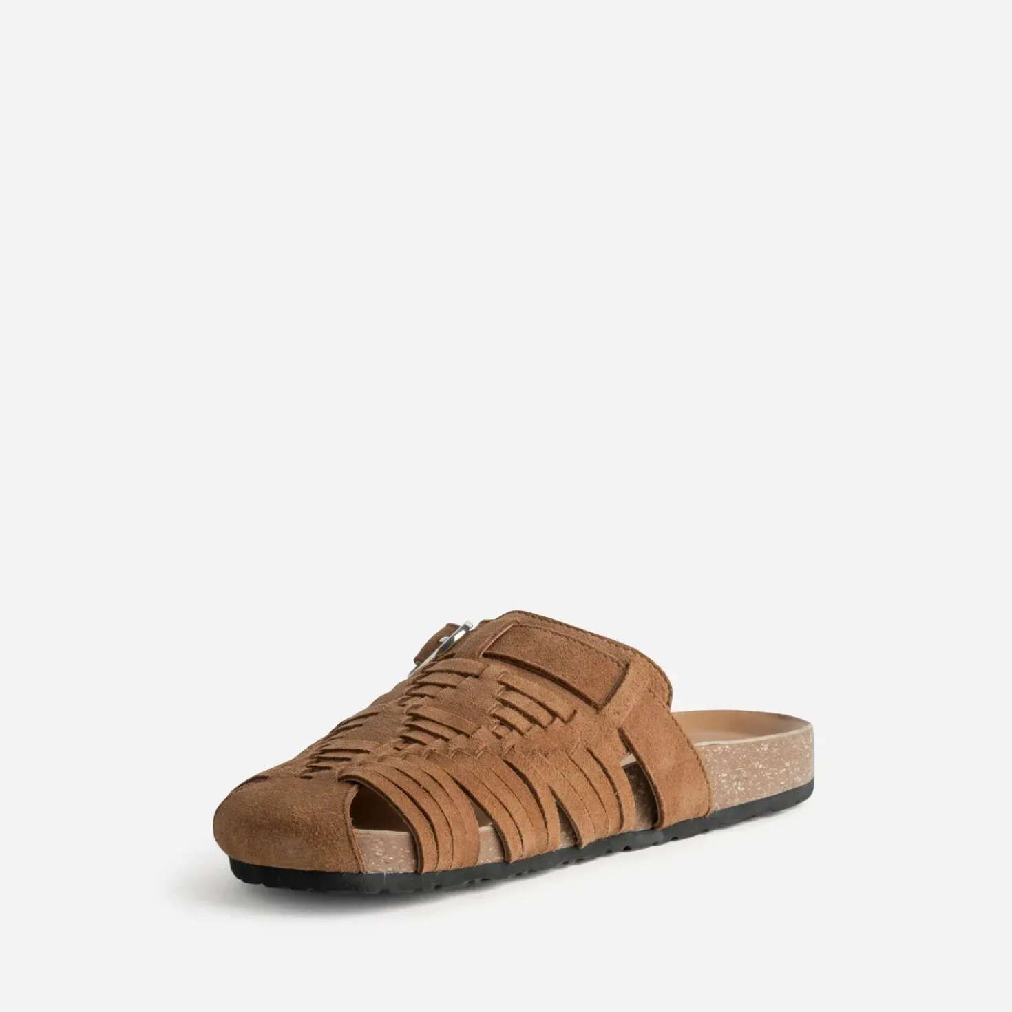 Mule-sabot camel cuir velours tressé