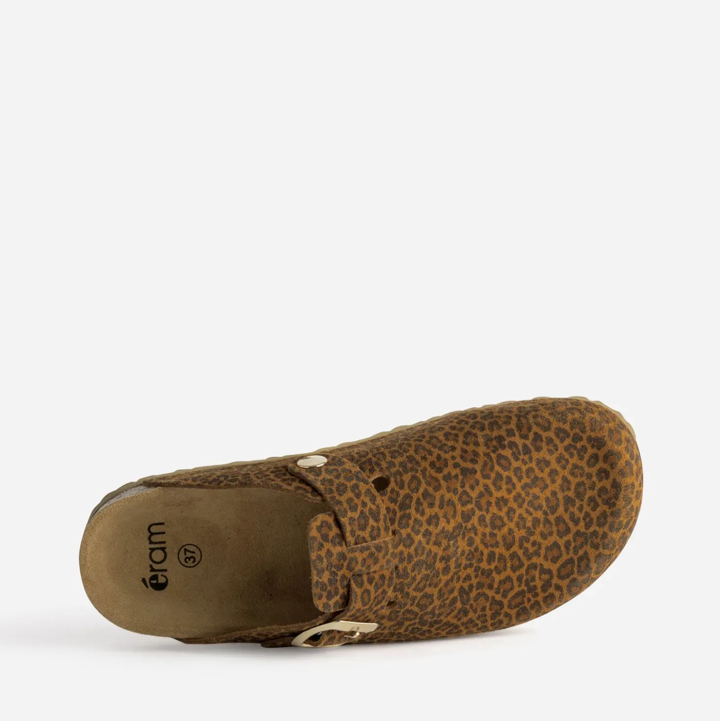 Mule-sabot camel cuir velours motif léopard